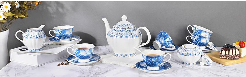 fanquare White Travel Tea Set, Chinese Kungfu Tea Set with Bamboo Tea Tray, Porcelain Teapot with 6 Tea Cups, Portable Bag