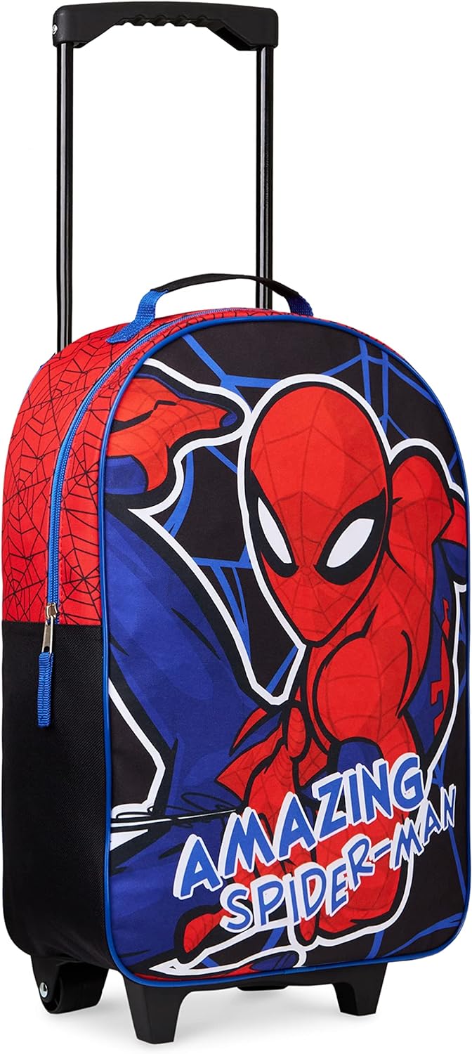 Marvel Kids Suitcase for Boys Foldable Trolley Hand Luggage Bag Carry On Avengers Travel Bag with Wheels Cabin Bag Wheeled Bag with Handle Spiderman Trolley Suitcase Boys (Multicolor Spiderman)