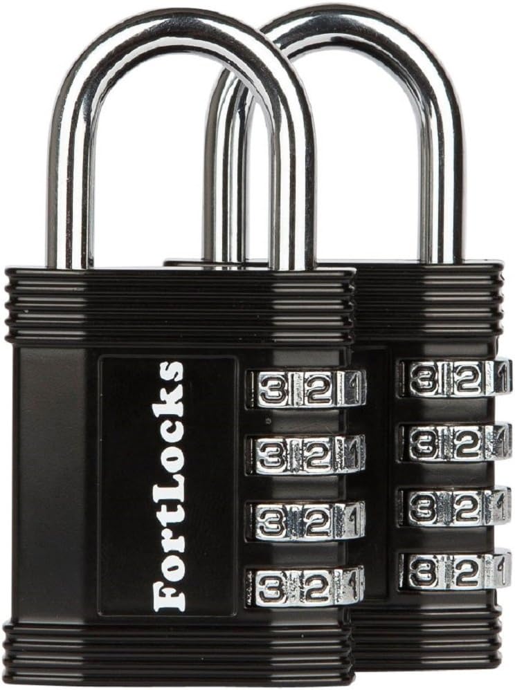 Padlock - 4 Digit Combination Lock for Gym Outdoor & School Locker, Fence, Case & Shed  Heavy Duty Resettable Set Your Own Combo  Waterproof & Weatherproof (2 Pack - Black)