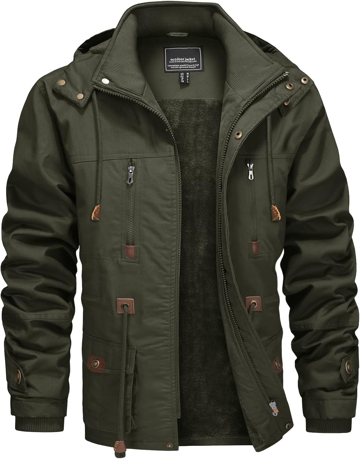 CRYSULLY Men's Jacket-Winter Thicken Field Fleece Cargo Coat With Removable Hood