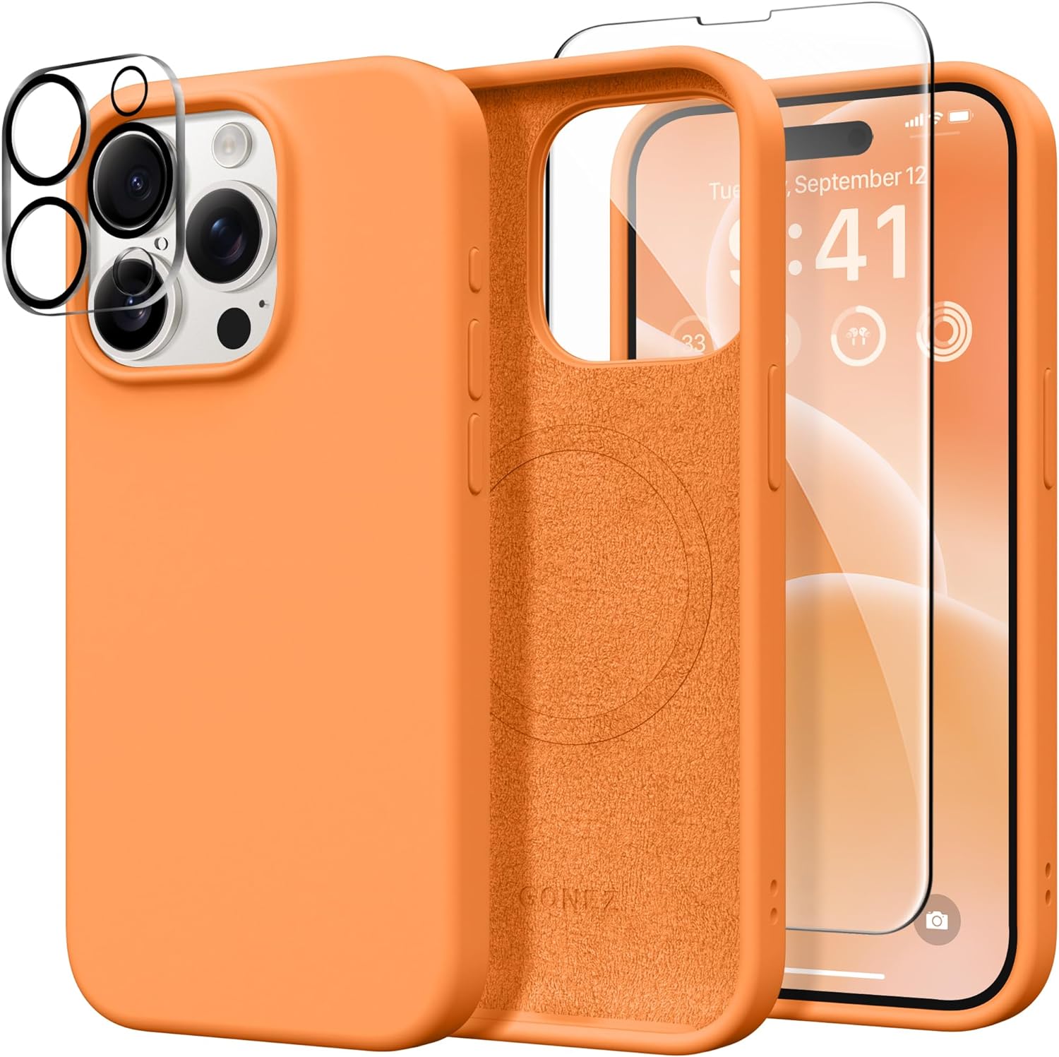 for iPhone 15 Pro Max Case Silicone, Compatible with Magsafe, 2X Camera Protector + 2X Screen Protector, Soft Anti-Scratch Microfiber Lining, Liquid Silicone Shockproof Phone Cover, Orange