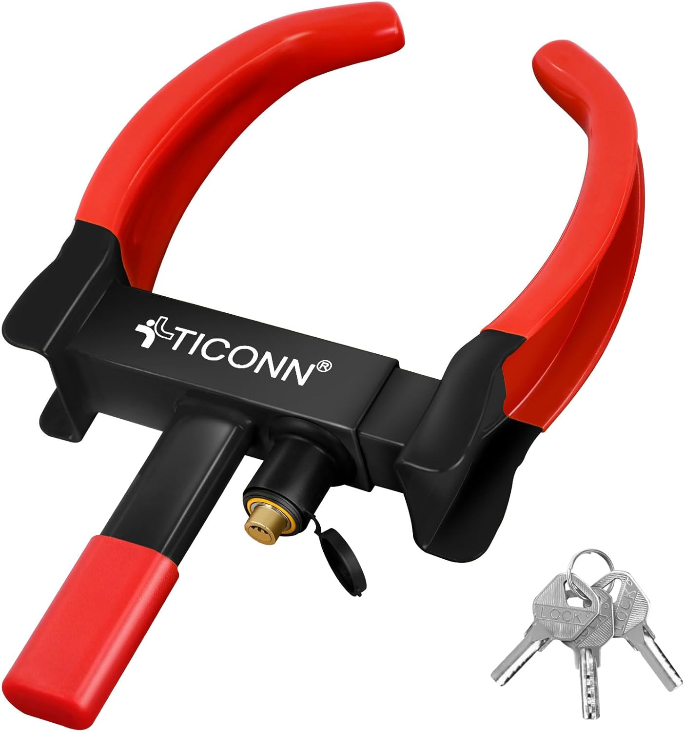 TICONN Universal Wheel Lock, Heavy Duty Tire Lock, Automobile Security Anti Theft Clamp Lock for Car Trailer SUV Motorcycle with 3 Keys (Black)