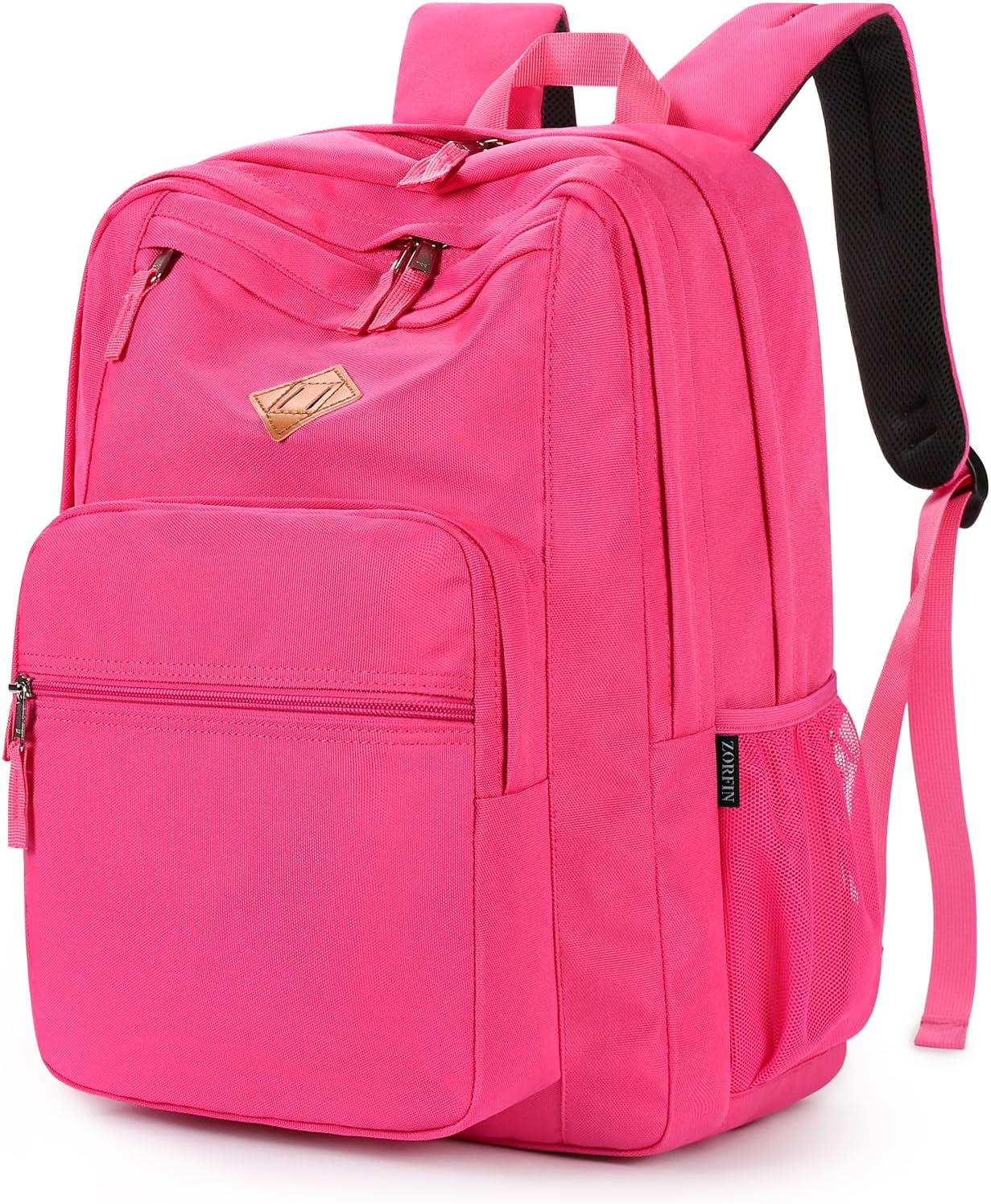 ZORFIN 26L Backpack for School, College, and Travel: Water Resistant Bookbag with 8 Compartments - Hotpink