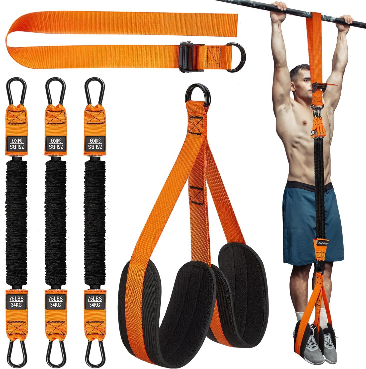 Pull Up Assistance Bands, Heavy Duty Resistance Band for Pull Up Bar, Adjustable Weight/Size with Fabric Feet/Knee Rest, Bands for Pull Up Assist for Strength Training, Patented Pull Up Assist Band