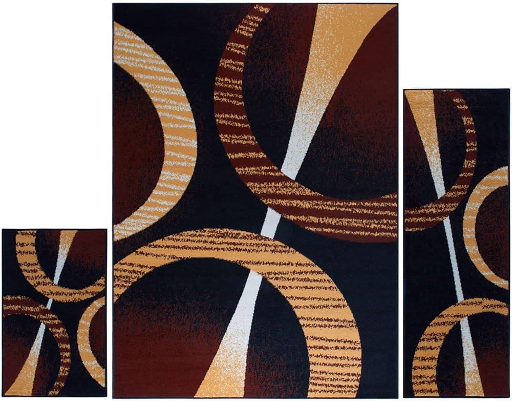 Home Dynamix Ariana Arcata Contemporary Bold Abstract Graphic Area Rug, Black/Brown, 3-Piece Set