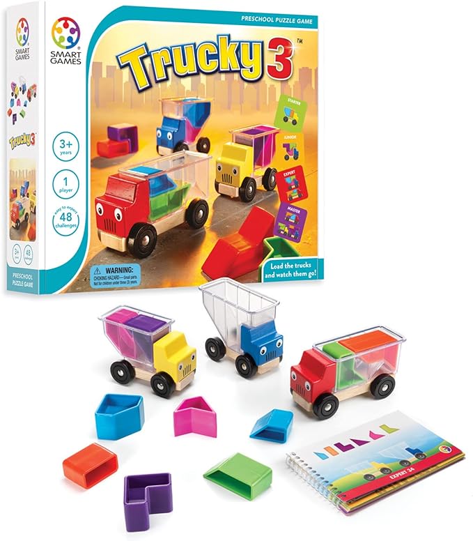 SmartGames Trucky 3 Wooden Skill-Building Puzzle Game Moving Trucks for Ages 3 