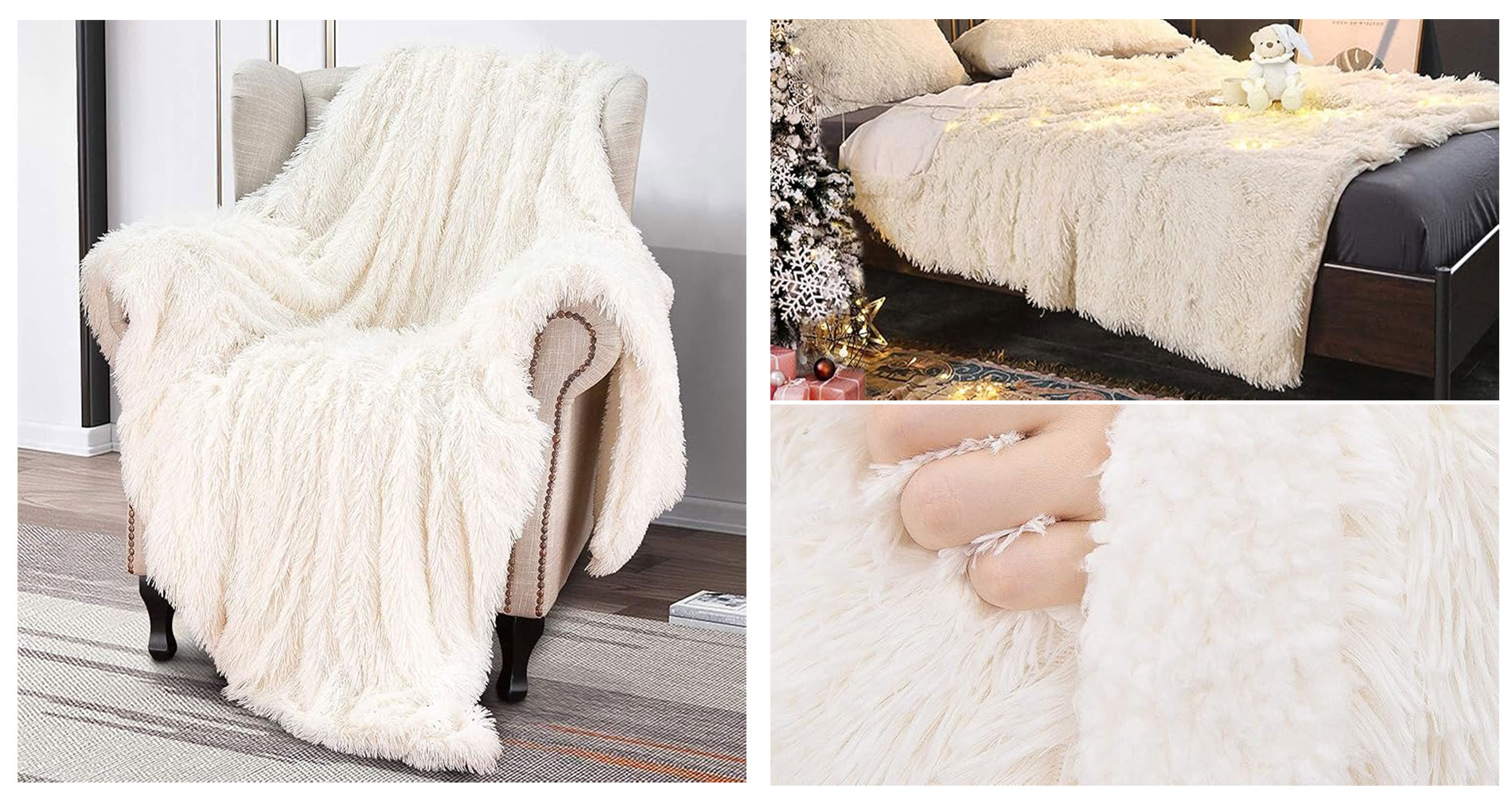 GONAAP Fuzzy Faux Fur Throw Blanket Ivory Super Soft Cozy Plush Fuzzy Shaggy Blanket for Couch Sofa Bed (Ivory, Throw(50x60))