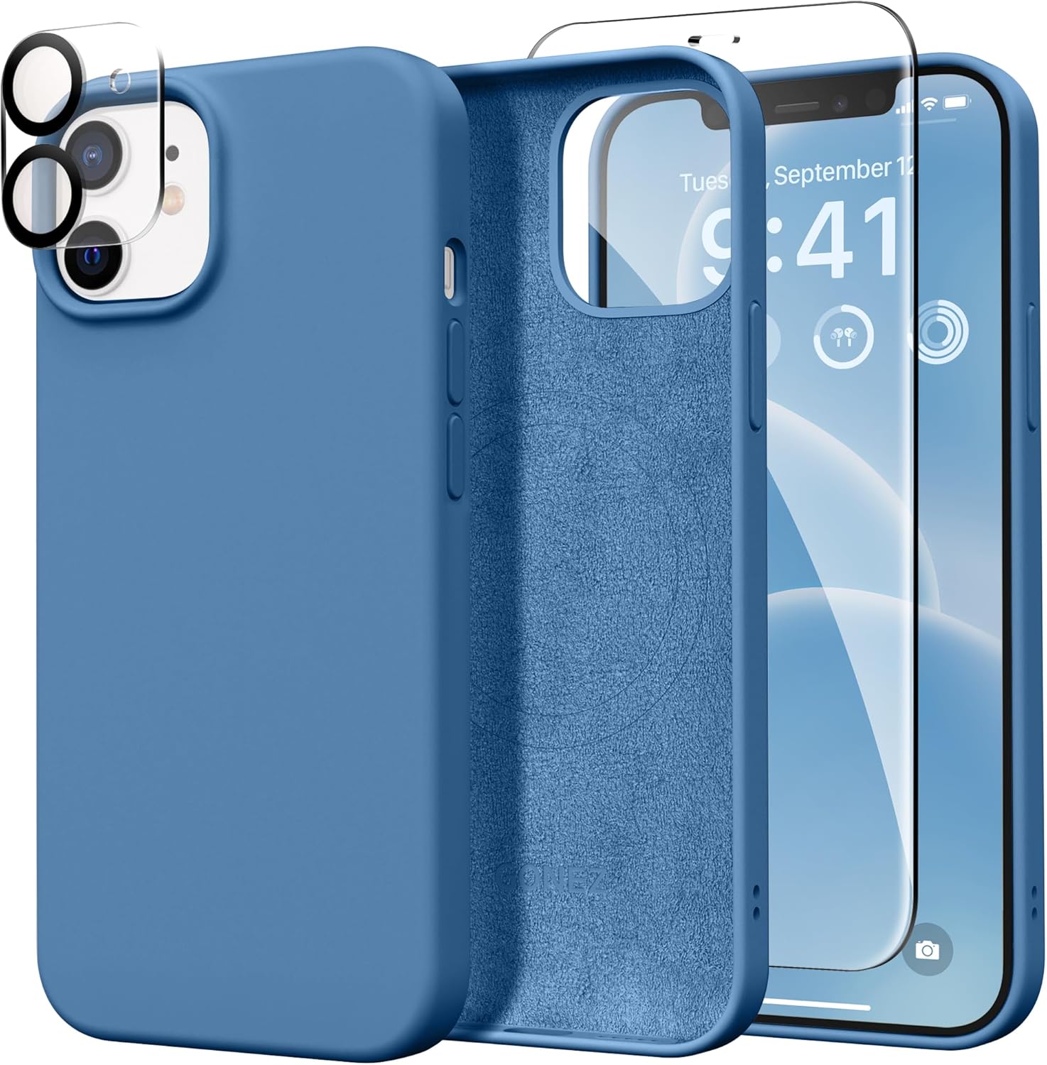 Magnetic Silicone for iPhone 12 Case and iPhone 12 Pro Case, [Compatible with MagSafe][2X Camera Protectors + 2X Screen Protectors], Microfiber Lining Shockproof Phone Cover 6.1, Lake Blue