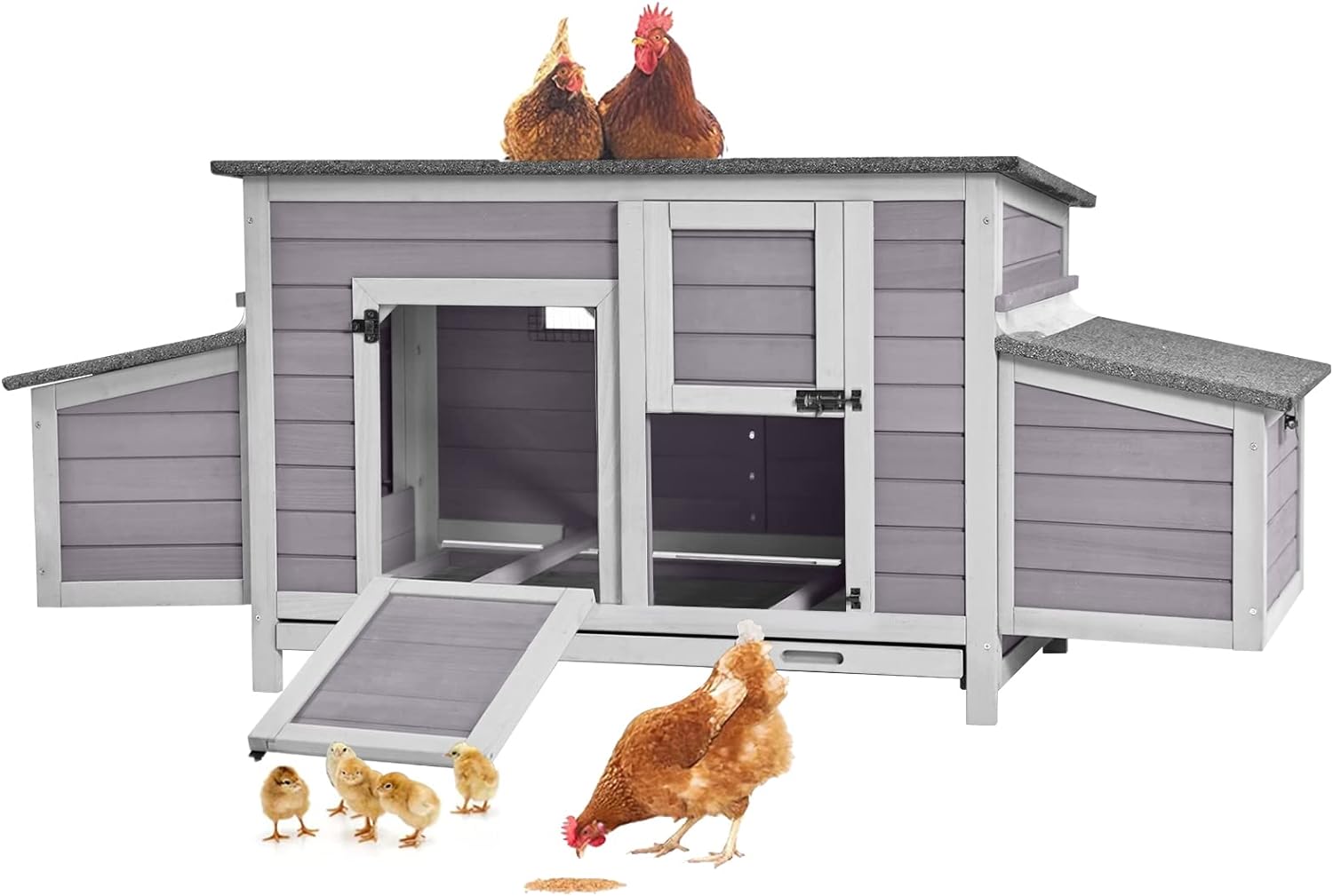 Gutinneen Chicken Coop Outdoor Wooden Hen House with Nesting Box Poultry Cage with 2 Perches,2 Large Front Doors