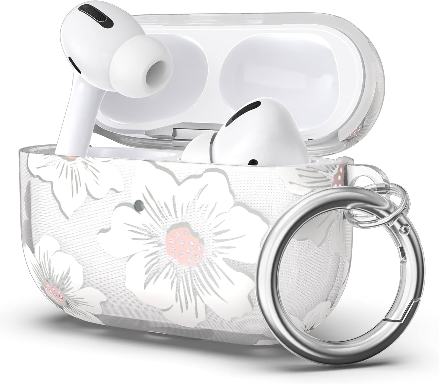 ULAK Compatible with Airpods Pro Case Cover, Designed Floral Protective Cover Soft TPU Shockproof Case Accessories with Keychain for Airpods Pro 2019 [Front Led Visible],Flower