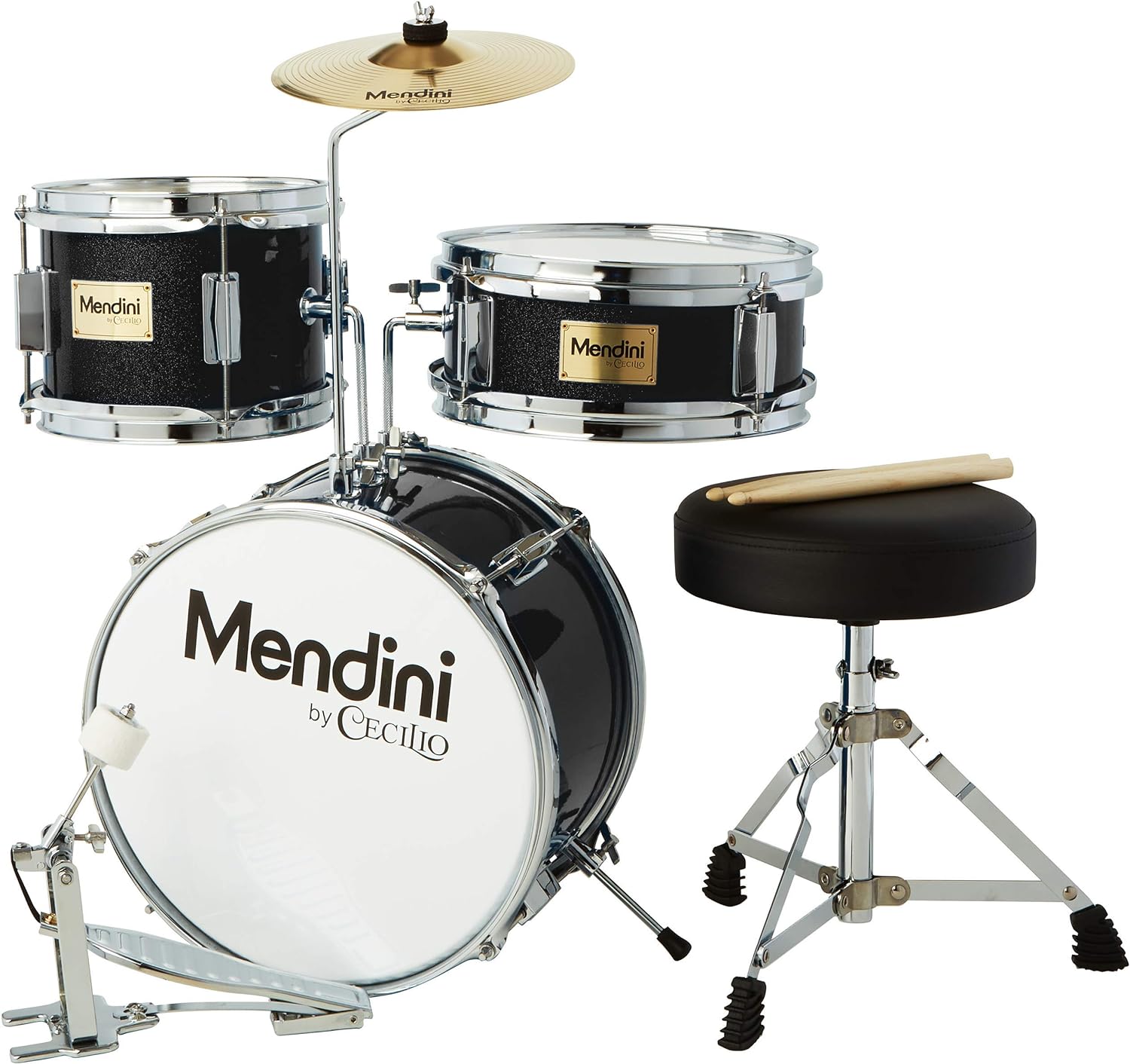 Mendini By Cecilio Kids Drum Set - Junior Kit w/ 4 Drums (Bass, Tom, Snare, Cymbal), Drumsticks, Drum Throne - Beginner Drum Sets & Musical Instruments