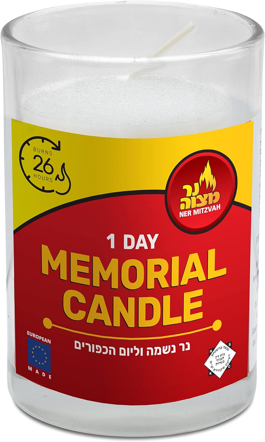 Ner Mitzvah Yahrzeit Memorial Candles - 1 Day Yahrzeit Candle - Yartzeit Candles 24 Hour Yom Kippur Jewish Candles in Glass Tumbler - 1 Pack