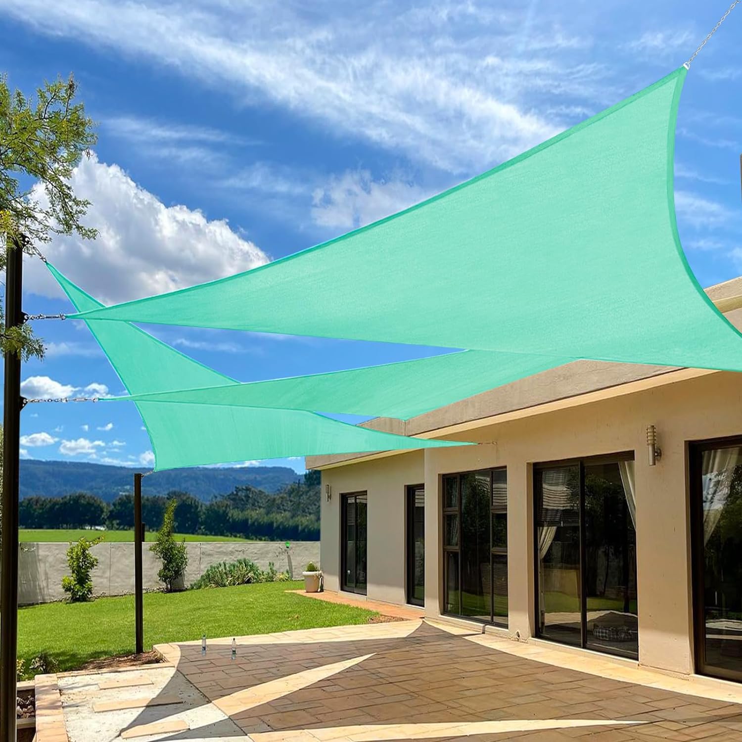 Artpuch 12'x12'x12' Sun Shade Sail Curved Commercial Outdoor Shade Cover Turquoise Green Triangle Heavy Duty Permeable 185GSM Backyard Shade Cloth for Patio Garden Sandbox (We Make Custom Size)