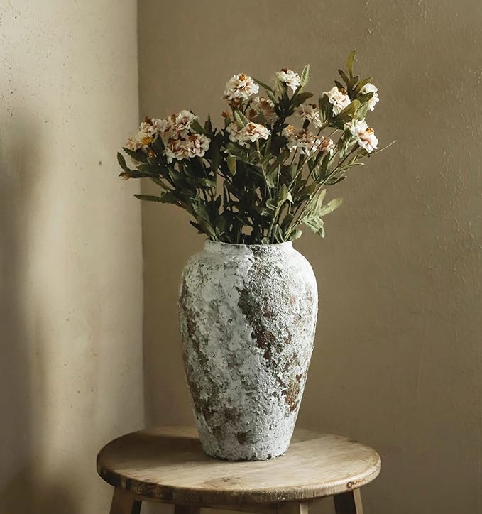 YSNCIDAN Rustic Ceramic Flower Large Vase, Vintage Floor Tall Vase Farmhouse Decor for Living Room Entryway Table Centerpieces, Kitchen, Wedding, Gifts