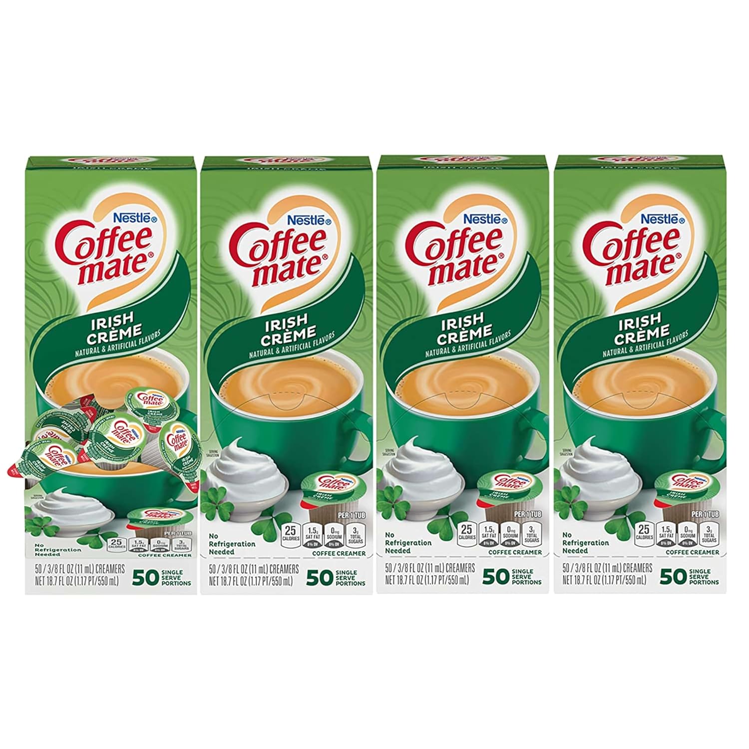 Nestle Coffee mate Coffee Creamer, Irish Creme, Liquid Creamer Singles, Non Dairy, No Refrigeration, Box of 50 Singles (Pack of 4)