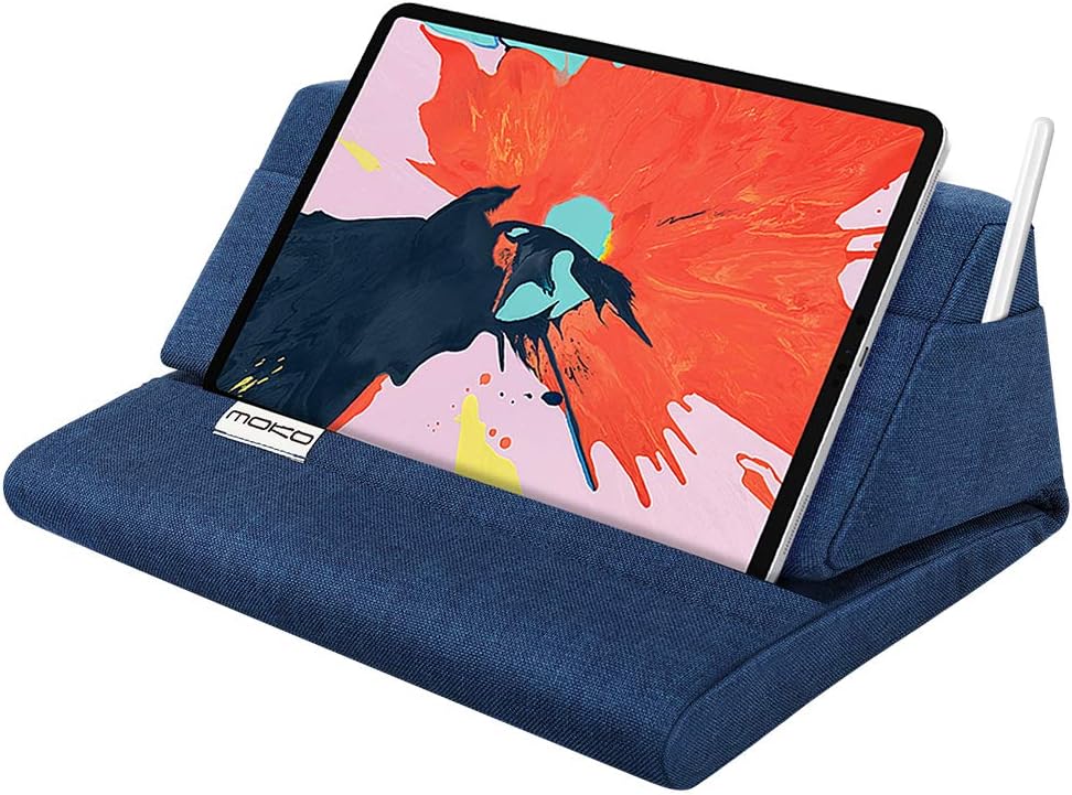 MoKo Tablet Pillow Stand, Soft Bed Pillow Holder Xmas Gift for up to 11 Pad, Fits iPad 10th,iPad Pro 11 2022, New iPad Air 4/3, iPad Pro 11/10.5/9.7, Mini 5 4, Galaxy Tab S6/ S7 11, Navy Blue