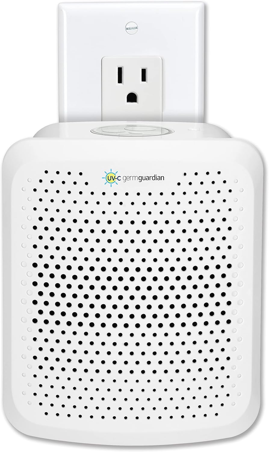 GermGuardian AC225W Pluggable Air Purifier with UV-C Light and Nightlight, Reduces Airborne Mold and Germs, Odor-Eliminating Aromatherapy Essential Oil Pad Included, 7-in Pluggable Air Purifier, White
