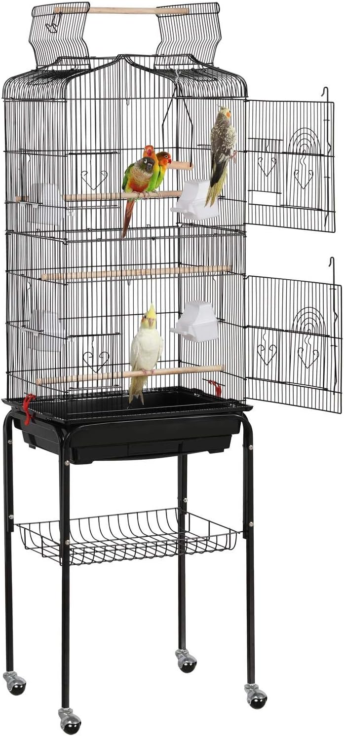 Yaheetech 64-inch Play Open Top Medium Small Bird Cage with Detachable Rolling Stand for Parrot Lovebirds Finches Canaries Parakeets Cockatiels Budgie Parrotlet Conures