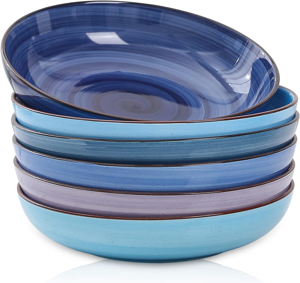 Selamica Porcelain 26 Ounce Salad Pasta Bowls, 8 inch Wide and Shallow Serving bowls, Microwave & Dishwasher Safe, Sturdy & Stackable, Set of 6, Gradient Blue