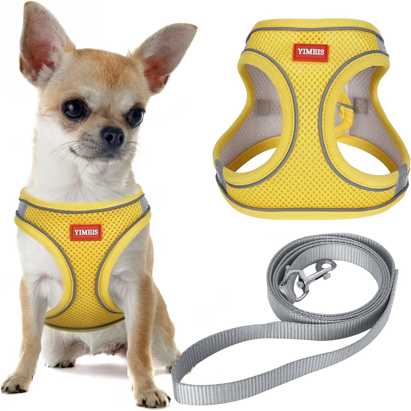 YIMEIS Dog Harness and Leash Set, No Pull Soft Mesh Pet Harness, Reflective Adjustable Puppy Vest for Small Medium Large Dogs, Cats (Yellowgrey, Medium (Pack of 1)