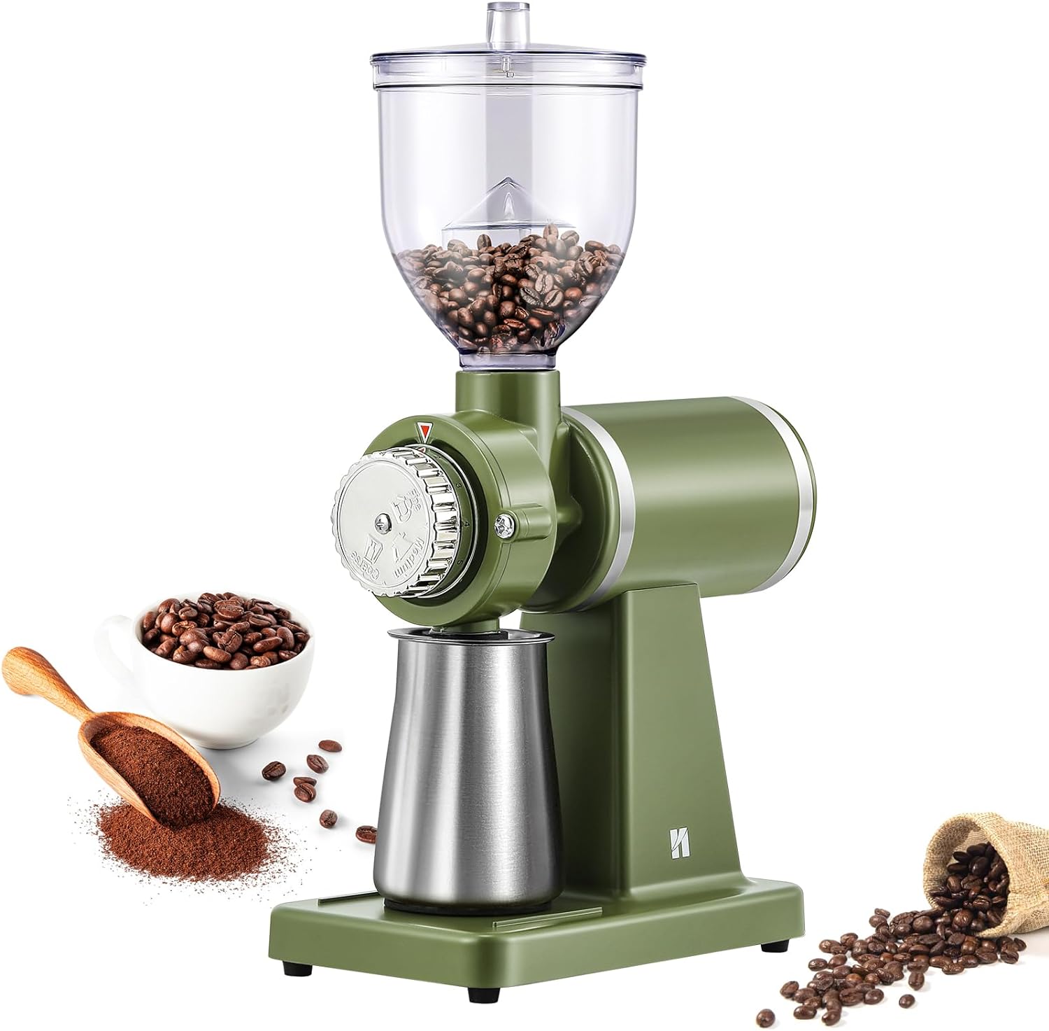 Huanyu Electric Coffee Bean Grinder 250G Commercial&Home Milling Grinding Machine 200W Automatic Burr Grinder Professional Miller 8 Fine - Coarse Grind Size Settings (Green)