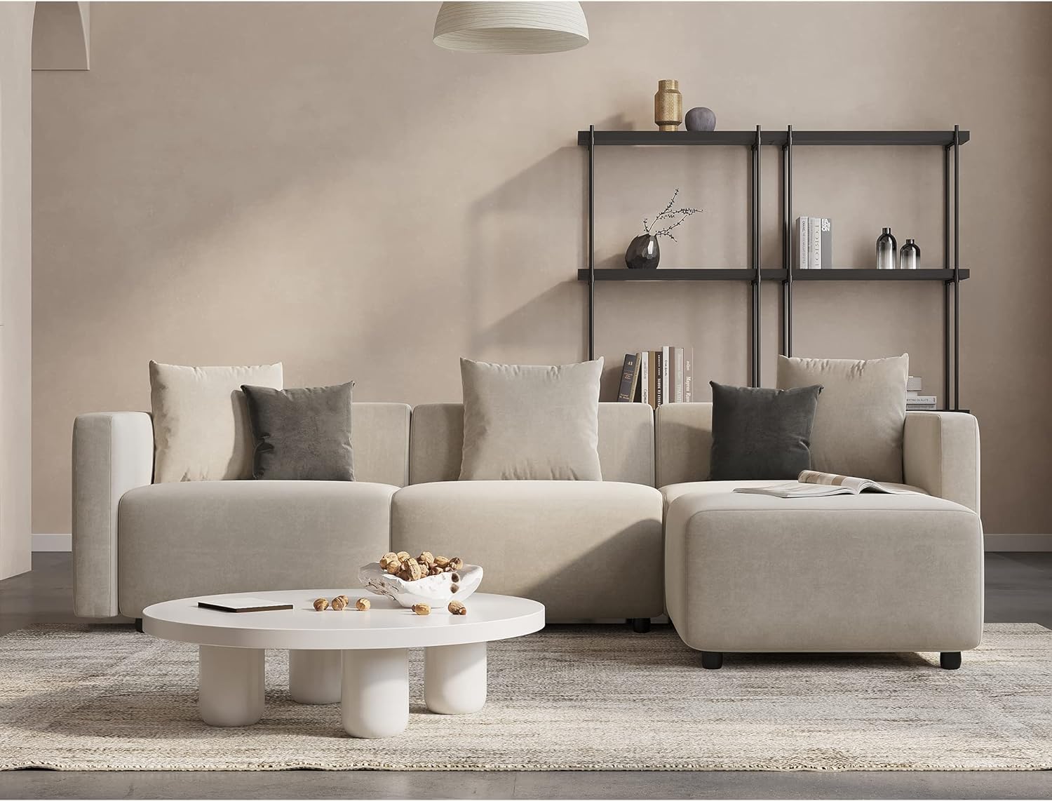 Acanva+Luxury+L-Shaped+Upholstery+Convertible+Modular+Sectional+Sofa%2c+Contemporary+Reversible+Couch+with+Chaise+Lounge+for+Living+Room%2c+Apartment%2c+4+Piece+Set%2c+Beige