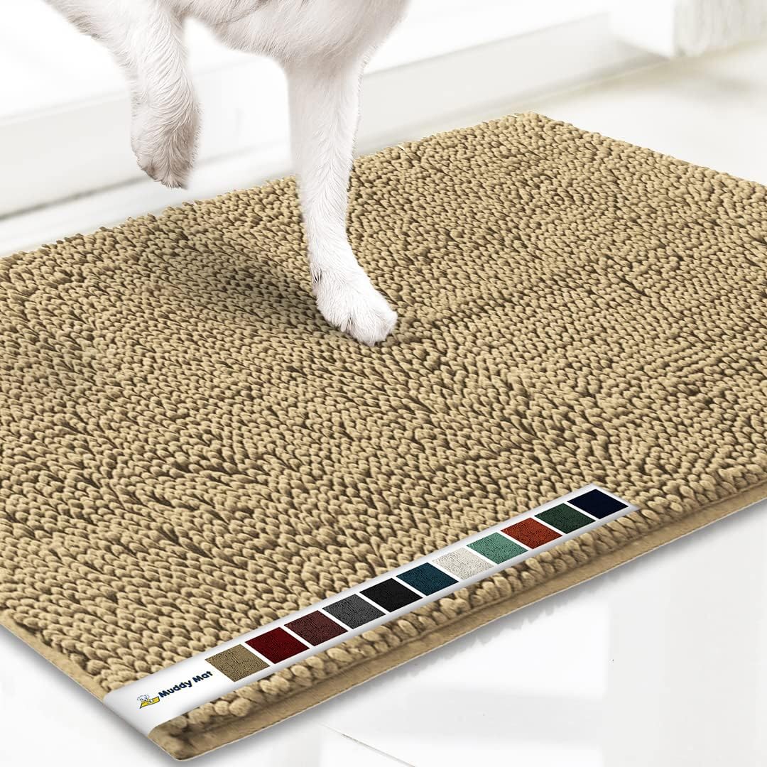 Muddy Mat Shown ON TV Highly Absorbent Microfiber Door Mat and Pet Rug Non Slip Thick Washable Area and Bath Mat Soft Chenille for Kitchen Bathroom Bedroom Indoor and Outdoor-Beige Medium 30X19