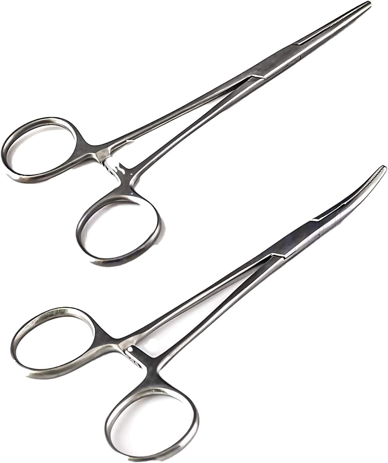 SURGICAL ONLINE Versatile Angling Tools with 2pc 5 Inch Fishing Forceps Set - Stainless Steel, Curved & Straight Hemostats, Serrated Jaws, Locking Mechanism, and Lightweight Design