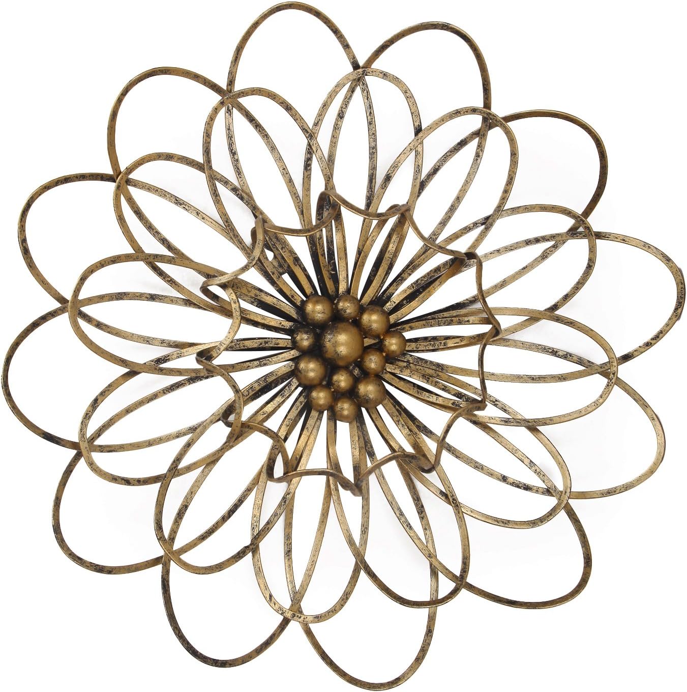 Adeco 20 inch Metal Flowers Wall Decor Bronze Wall Art Sculptures Distressed Hanging Decor for Outdoor Indoor