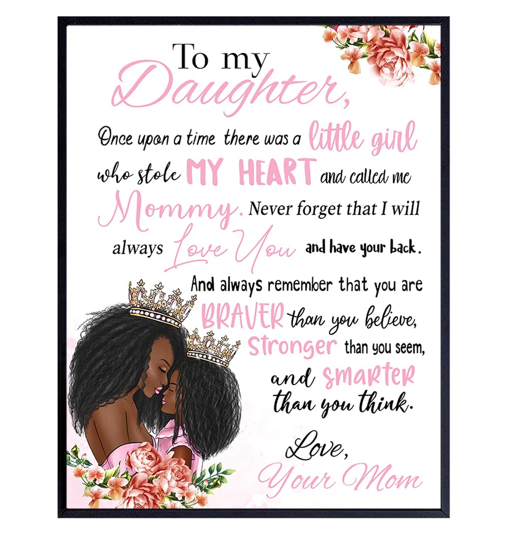 Black Girl Nursery Wall Art LARGE 11x14 - African American Art - Inspirational Quotes - Positive Sayings - Cute Baby Nursery Decor - Pink Toddler Room Decor - To My Daughter Poster - Daughter Gifts