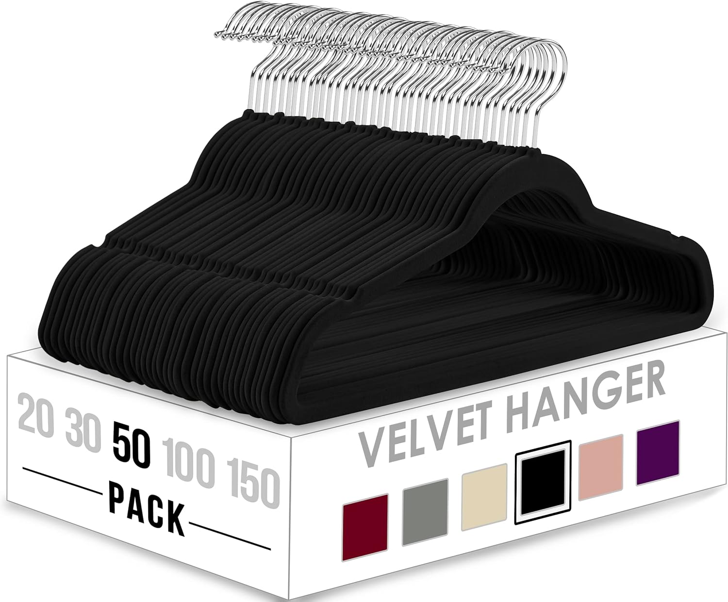 Utopia Home Velvet Hangers 50 Pack - Non-Slip Clothes Hangers - Black Hangers - Suit Hangers with 360 Degree Rotatable Hook - Heavy Duty Coat Hangers - Pants Hangers