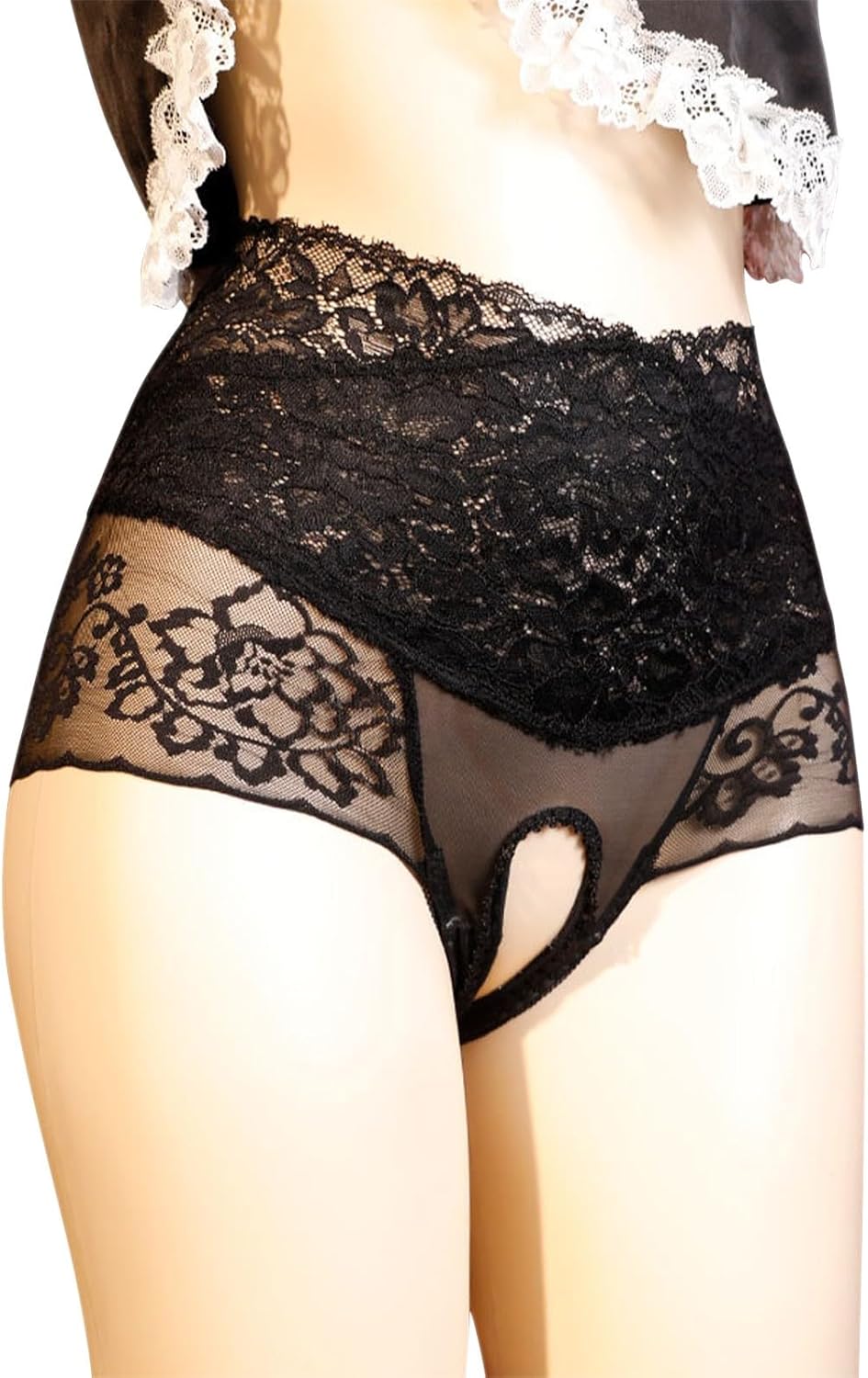 Women' Hi-Cut Panties, Lace Floral Underwear, High-Waisted Smoothing Panty Briefs Open File Underpant