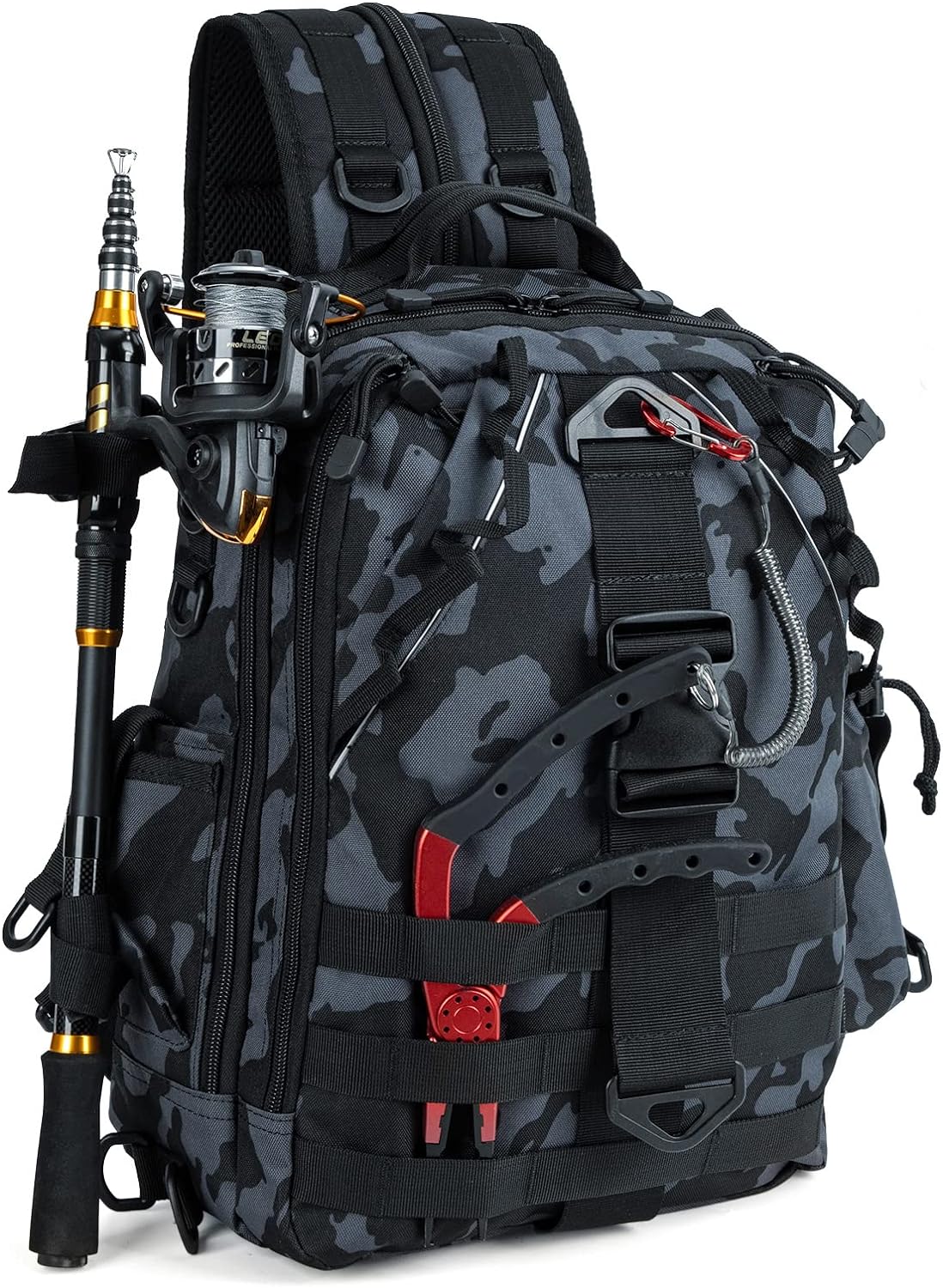 Night Cat Fishing Tackle Backpack: Fly Fishing Sling Bag With Rod Holder Fishing Shoulder Storage Bags