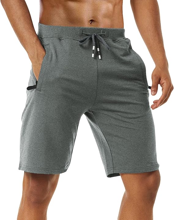 Boyzn Men' Athletic Shorts Comfortable Cotton Workout Shorts Elastic Waist Running Shorts with Zipper Pockets