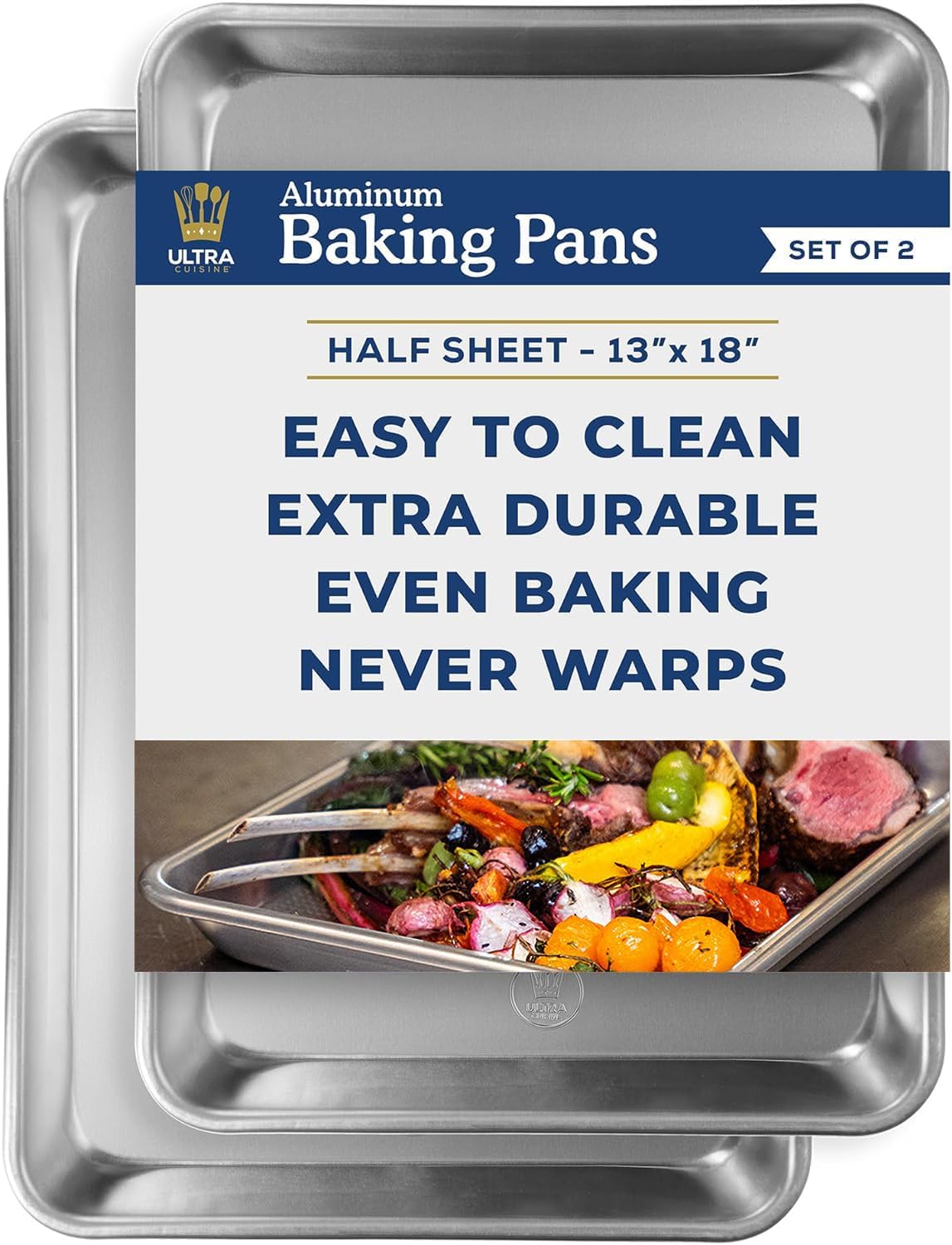 Ultra Cuisine Baking Sheet Set - Baking Pan Set - Cookie Sheet for Baking - Professional Cookie Sheets - Rimmed Baking Sheets for Oven - Jelly Roll Pan - Oven Tray Sheet Pan (Aluminum 18x13 - 2 Pack)