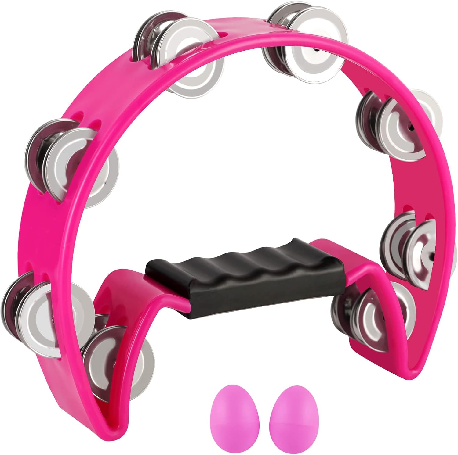 EastRock Tambourine,Metal Jingles Hand Held Percussion-Half Moon Tambourine for Kids, Adults, KTV, Party Pink