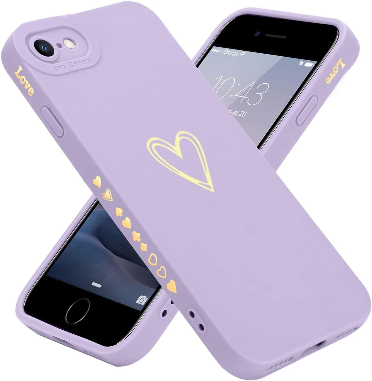 Teageo for iPhone SE 2022/ 2020, iPhone 7/ 8 Case for Women Girls, Cute Luxury Heart [Soft Anti-Scratch Full Camera Lens Protective Cover] Silicone Girly Shockproof Phone Case-Purple