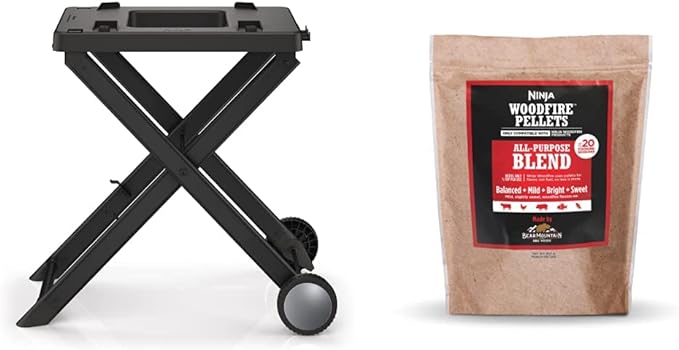 Ninja XSKSTAND Woodfire Collapsible Outdoor Grill Stand & XSKOP2RL Woodfire Pellets, All Purpose Blend 2-lb Bag, up to 20 Cooking Sessions, 100% Real Wood Pellets, Only Compatible, All Purpose Blend