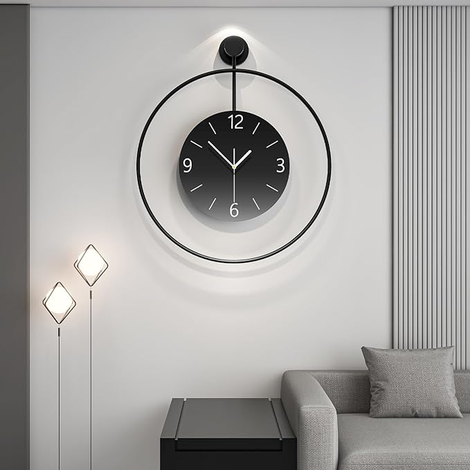 FLEBLE Decorative Wall Clocks for Living Room Decor Large Modern Wall Clock Battery Operated Silent Non-Ticking for Bedroom Office Kitchen Home Farmhouse 20 inch Big Round Glass Black Wall Watch