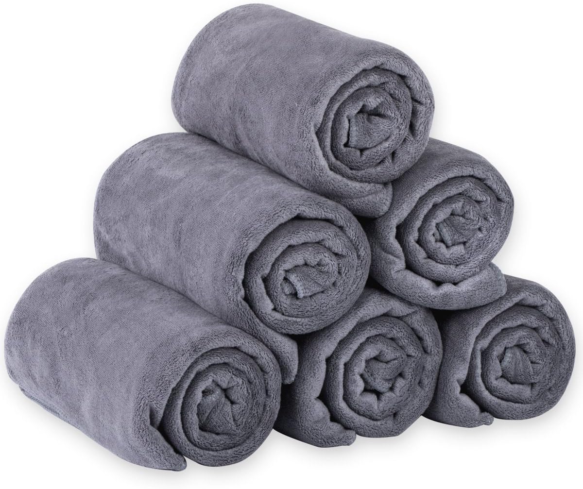 JML Microfiber Bath Towel Sets (6 Pack, 27 x 55) -Extra Absorbent, Fast Drying, Multipurpose for Swimming, Fitness, Sports, Yoga, Grey 6 Count