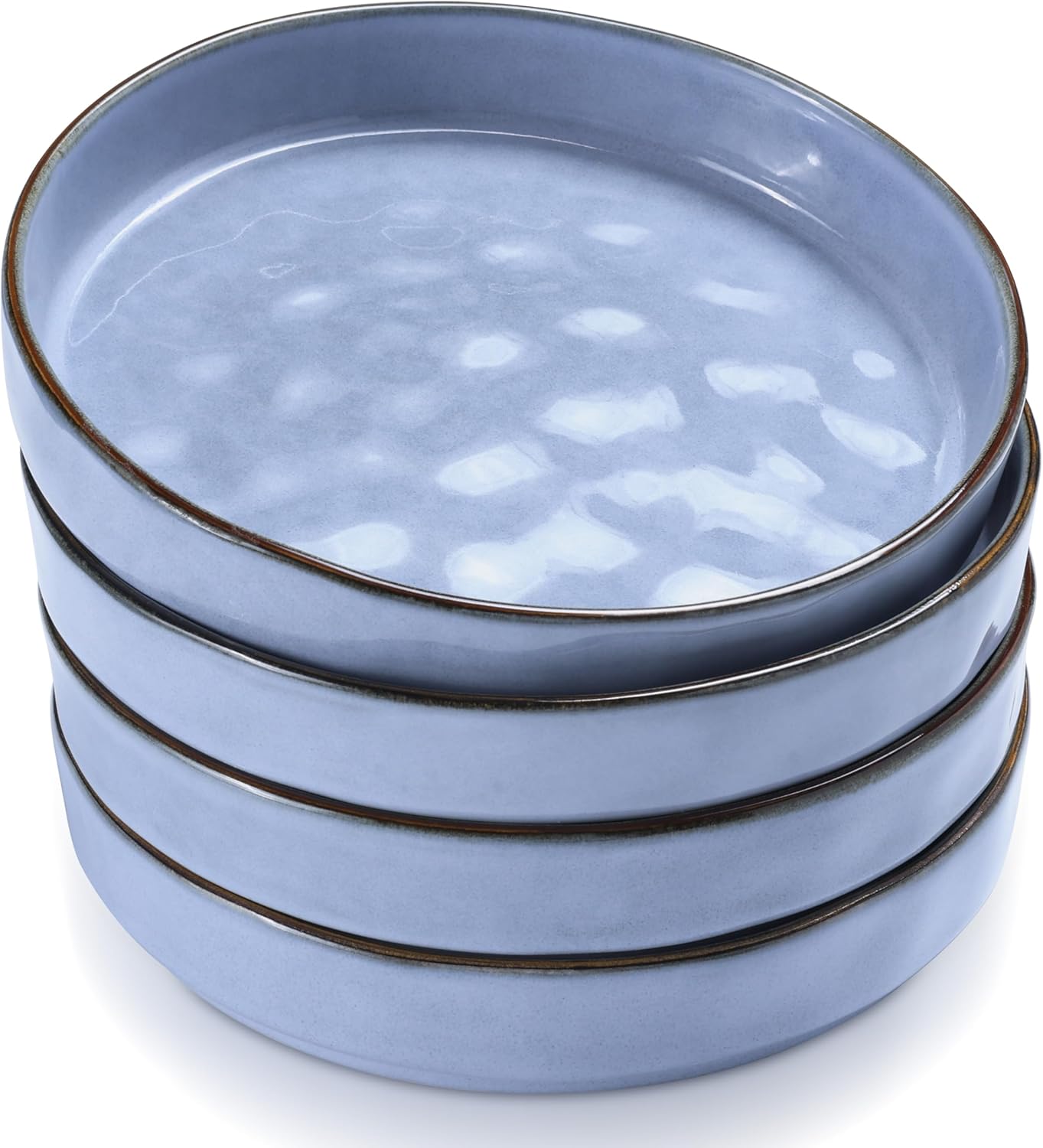 HaWare 8.25 Pasta Bowls, Large Salad Bowls Set of 4, Stoneware Dinner Bowls, 35oz Wide Shallow Bowls for Eating, Premium Serving Bowls, Stackable, Microwave and Dishwasher Safe, Reactive Blue