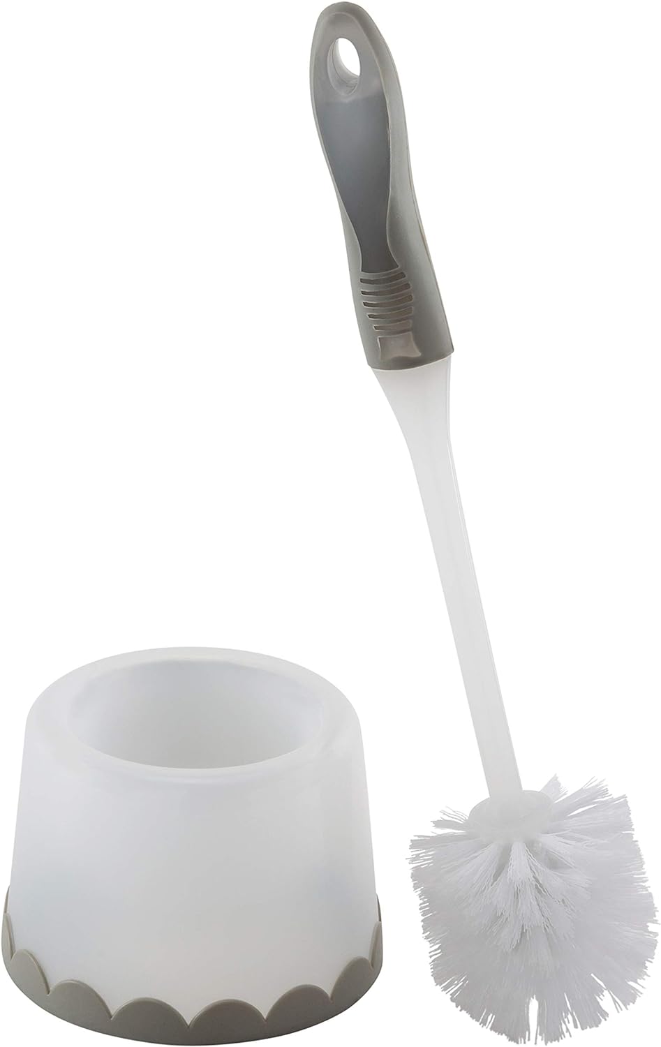 Bath Bliss Deluxe Toilet Bowl Brush and Stand | Dimensions: 5.37 Rd x 15 | 360 Brush Head | Bathroom Cleaning | Contemporary Design | Open Holder | Grey