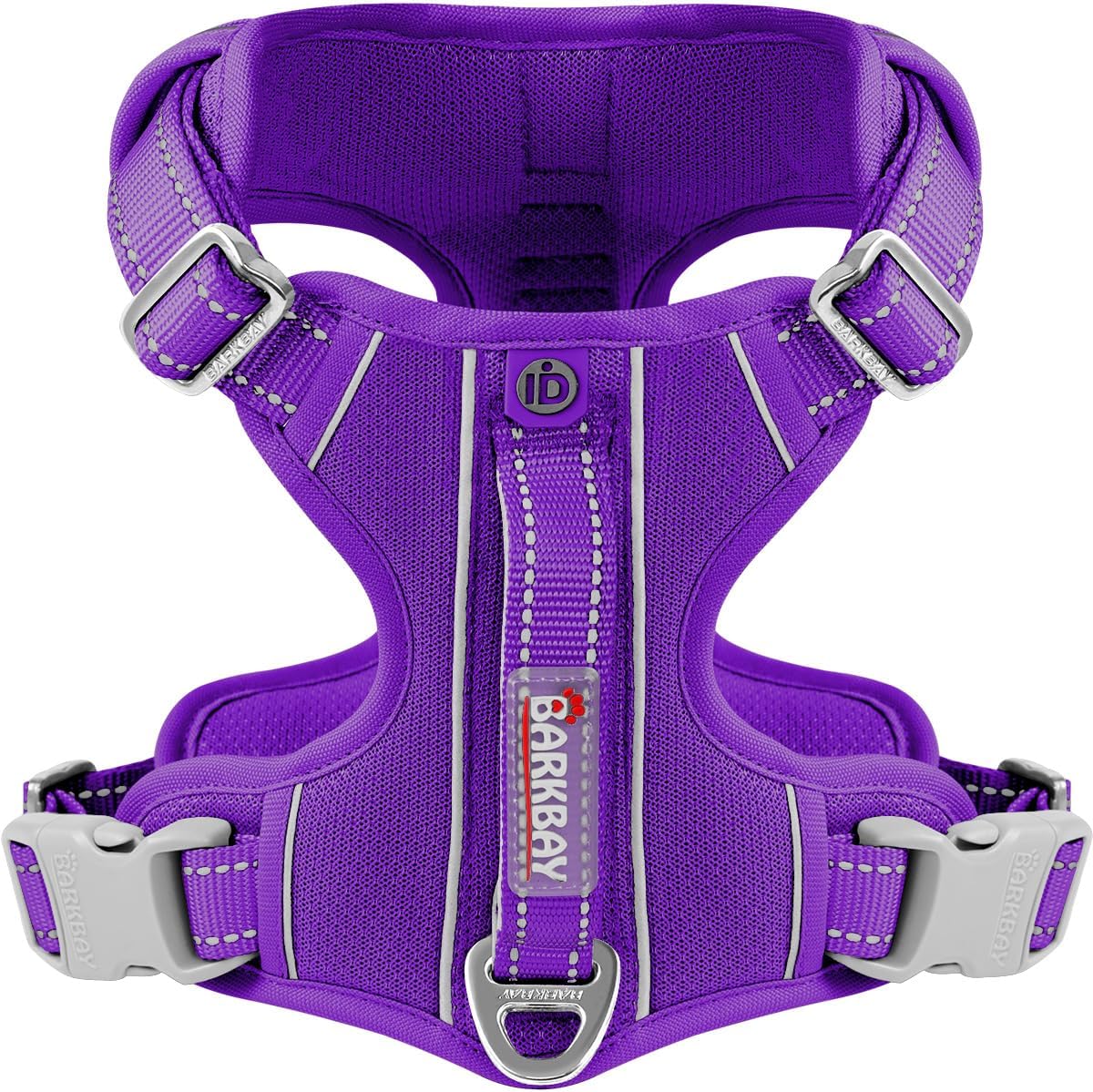 BARKBAY Dog Harness No Pull with ID Tag Pocket - Heavy Duty, Reflective, Easy Control for Large Dogs (Purple,XL)