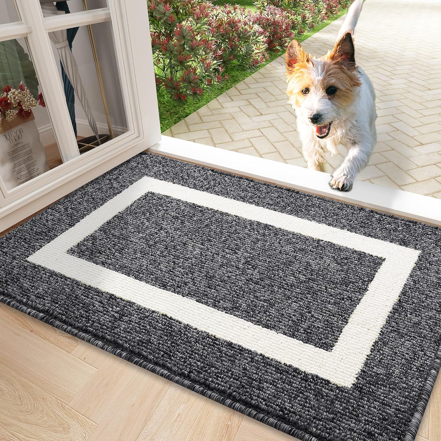 OLANLY Indoor Door Mat, 32x20, Non-Slip Absorbent Resist Dirt Entrance Mat, Washable Low-Profile Inside Entry Doormats for Entryway, Black