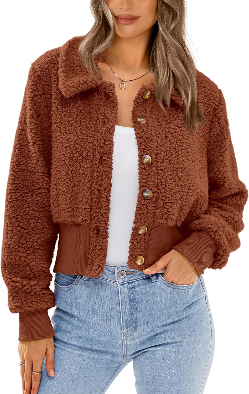 BTFBM Women' Button Down Sherpa Shacket Jacket Long Sleeve Faux Fur Warm Fall Winter Outwear Fuzzy Fleece Short Coats