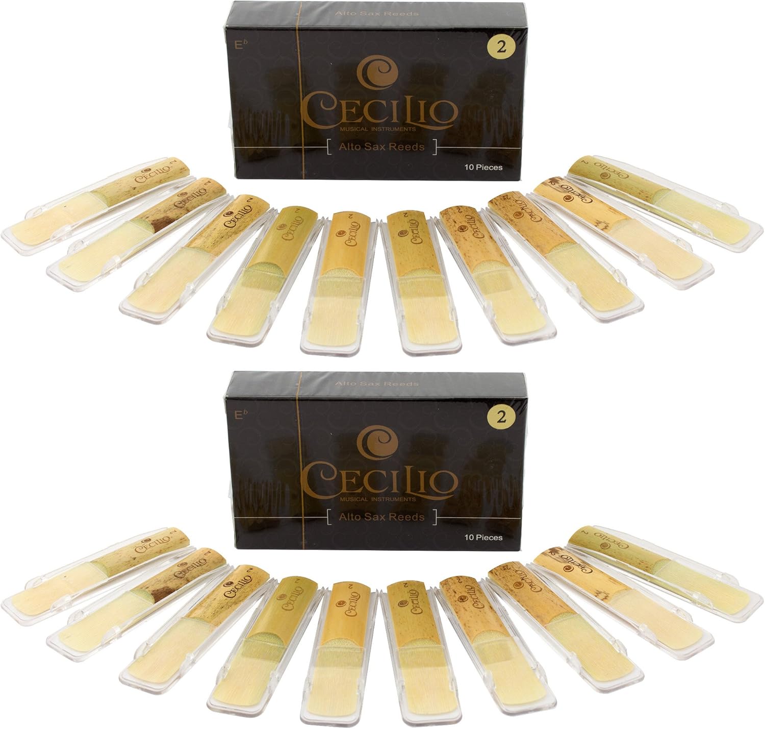 Cecilio Alto Saxophone Reeds - TWO 10-Pack with Individual Plastic Cases - Strength 2.0 - Total of 20 Reeds