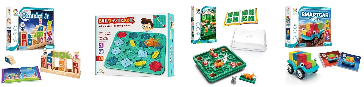 SmartGames Castle Logix Wooden Cognitive Skill-Building Puzzle Game featuring 48 Playful Challenges for Ages 3+