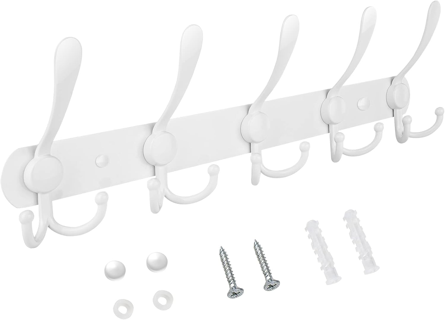 TICONN Wall Mounted Coat Rack, Five Heavy Duty Tri Hooks All Metal Construction for Jacket Coat Hat in Mudroom Entryway (White, 1-Pack)