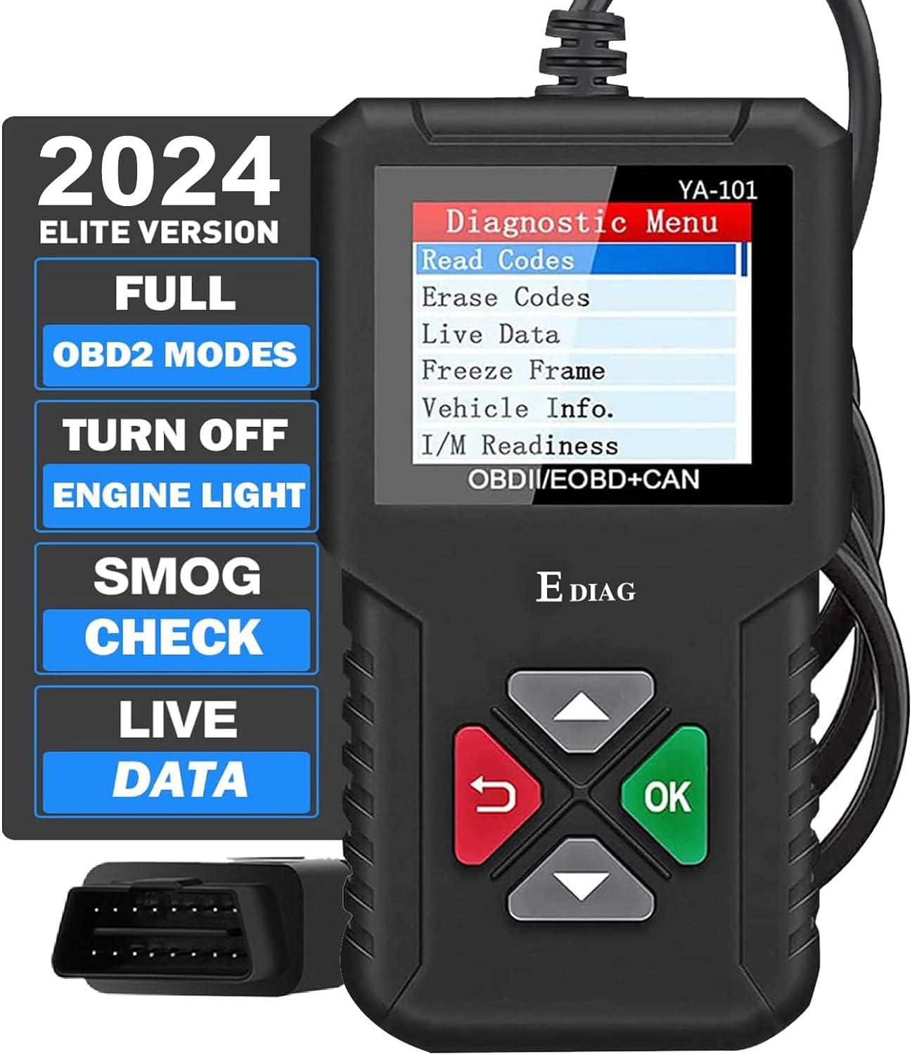 2024 Ver. EDIAG OBD2 Scanner YA-101 Auto Code Reader for Check Engine Light,O2 Sensor,EVAP Test,On-Board Monitor Test,Smog Check,OBD2 Diagnostic Scan Tool for All OBD2 Cars Since 1996-Upgrade Version