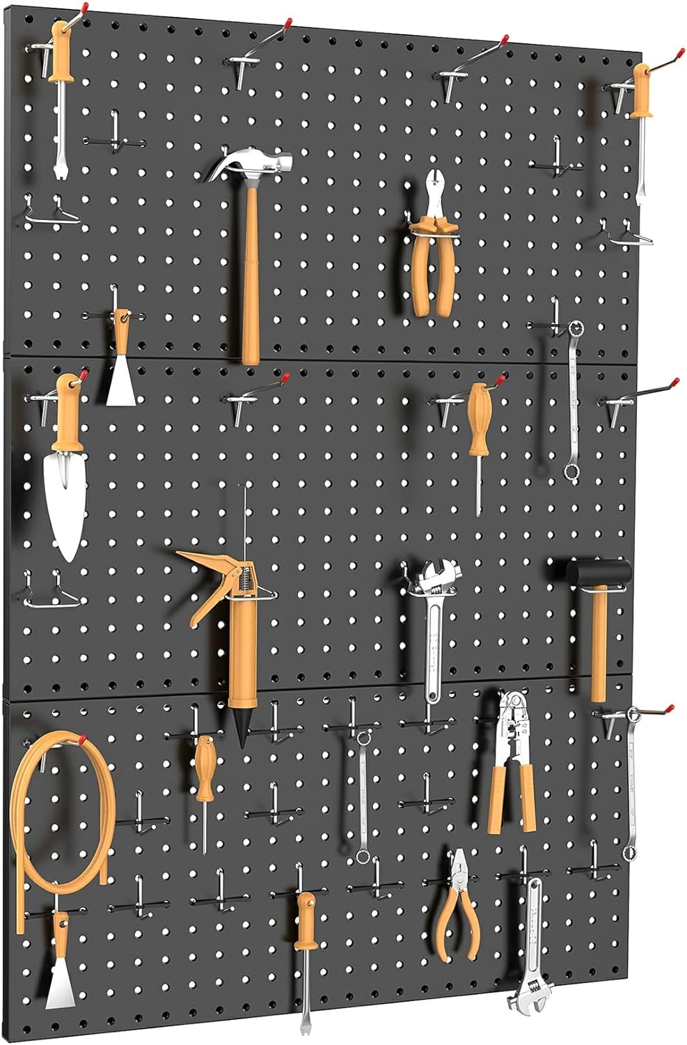 TORACK 3Pcs Metal Pegboard Panels for Wall Garage Utility Tools Pegboard Storage System for Workbench, Shop, Shed Modular Peg Board Organizer Board Kit(Pack of 3, Black)